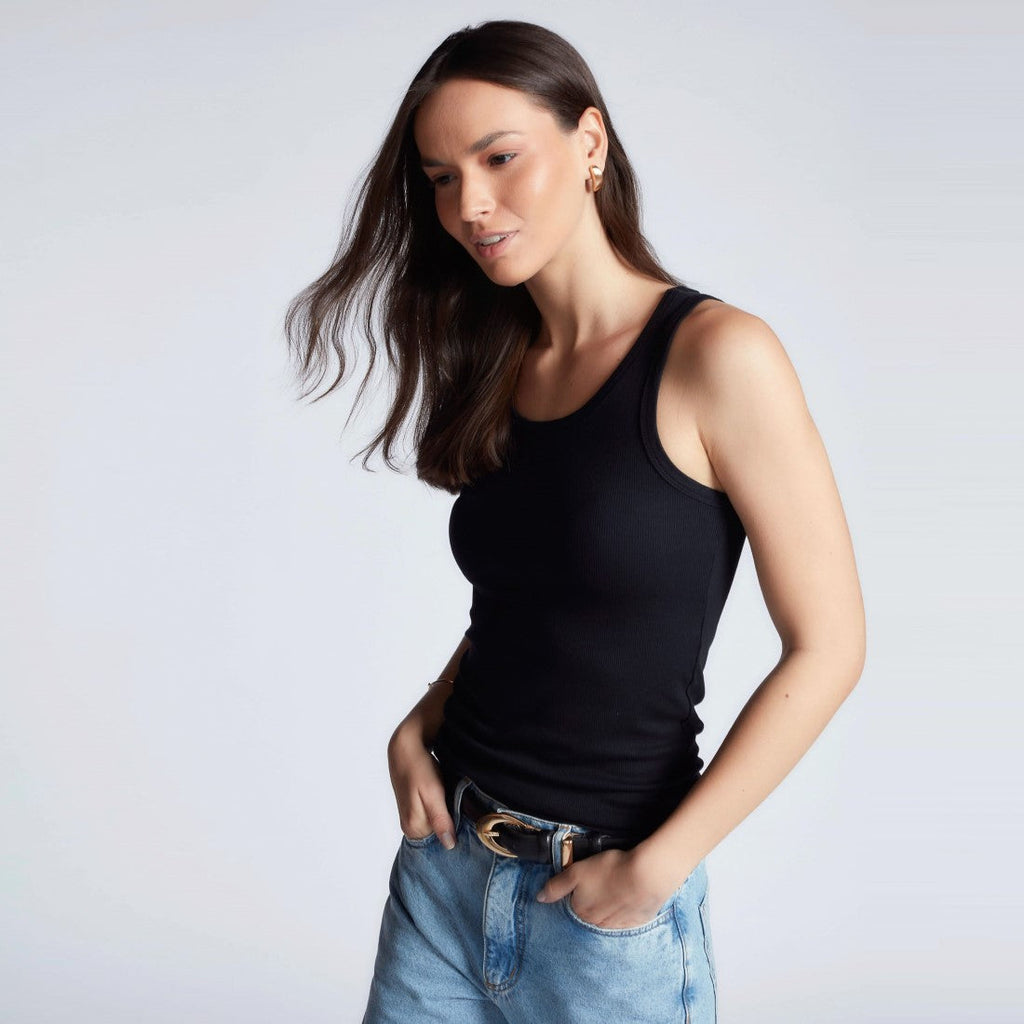 Regata Viscose Feminina Canelada Elastano Preta 1315E7520/1