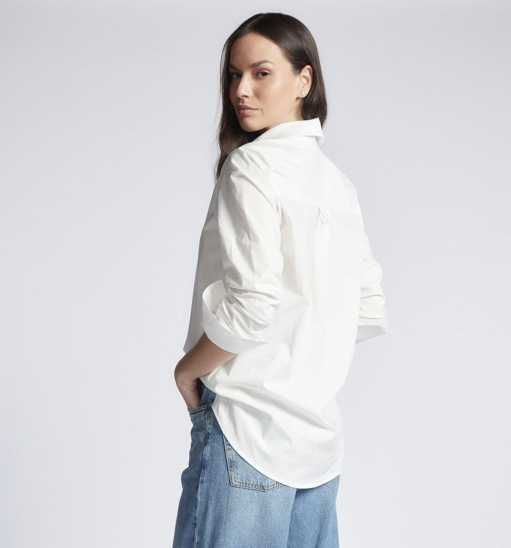Camisa Social Feminina Tricoline com Elastano Off-White 1734/1