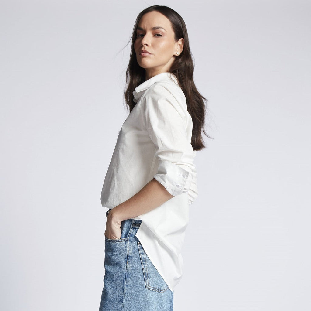 Camisa Social Feminina Tricoline com Elastano Off-White 1734/1