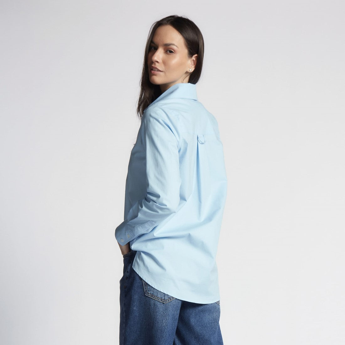 Camisa Social Feminina Tricoline com Elastano Azul Claro 1734/2