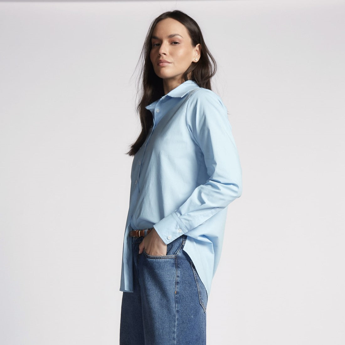 Camisa Social Feminina Tricoline com Elastano Azul Claro 1734/2