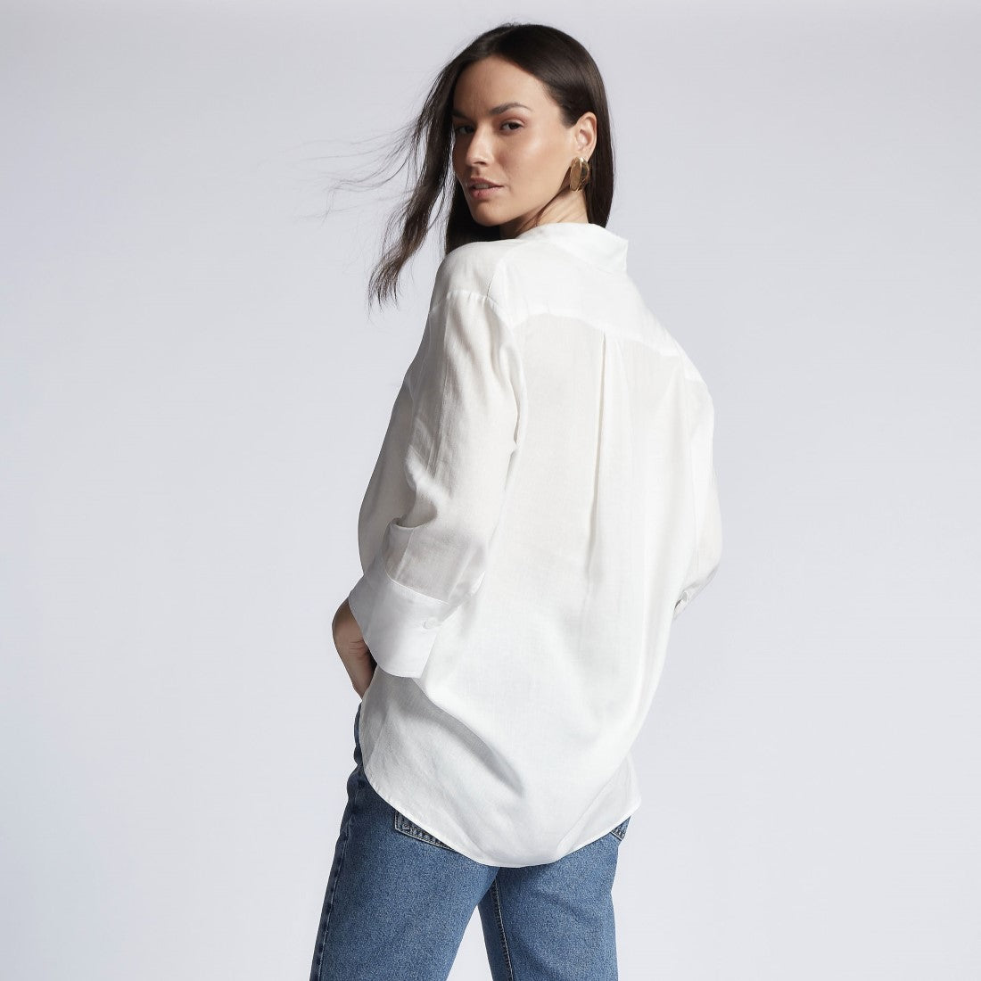 Camisa Social Viscolinho Feminina Overzised Branco 1735/1