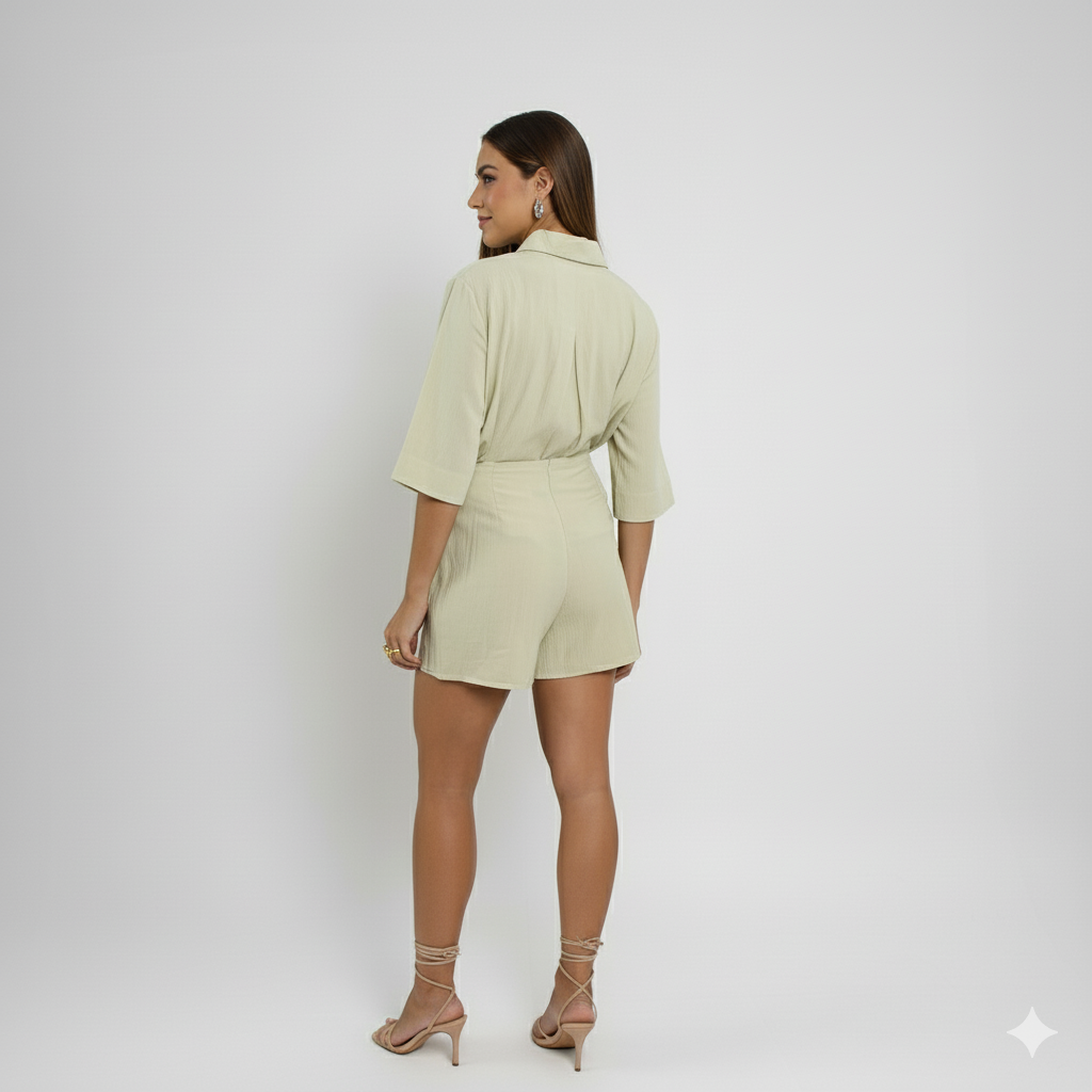 Bermuda Feminina de Viscose – Alfaiataria Leve com Amarração Lateral BD214