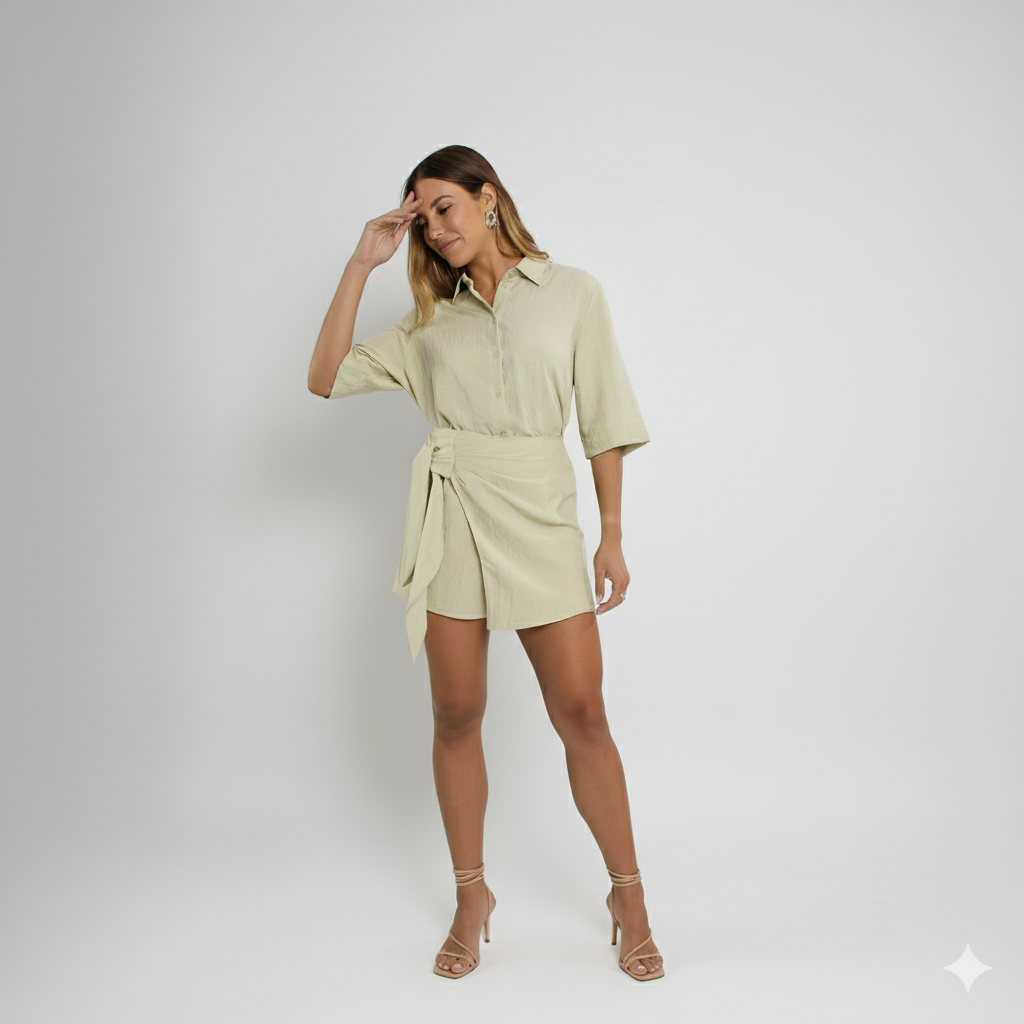 Bermuda Feminina de Viscose – Alfaiataria Leve com Amarração Lateral BD214