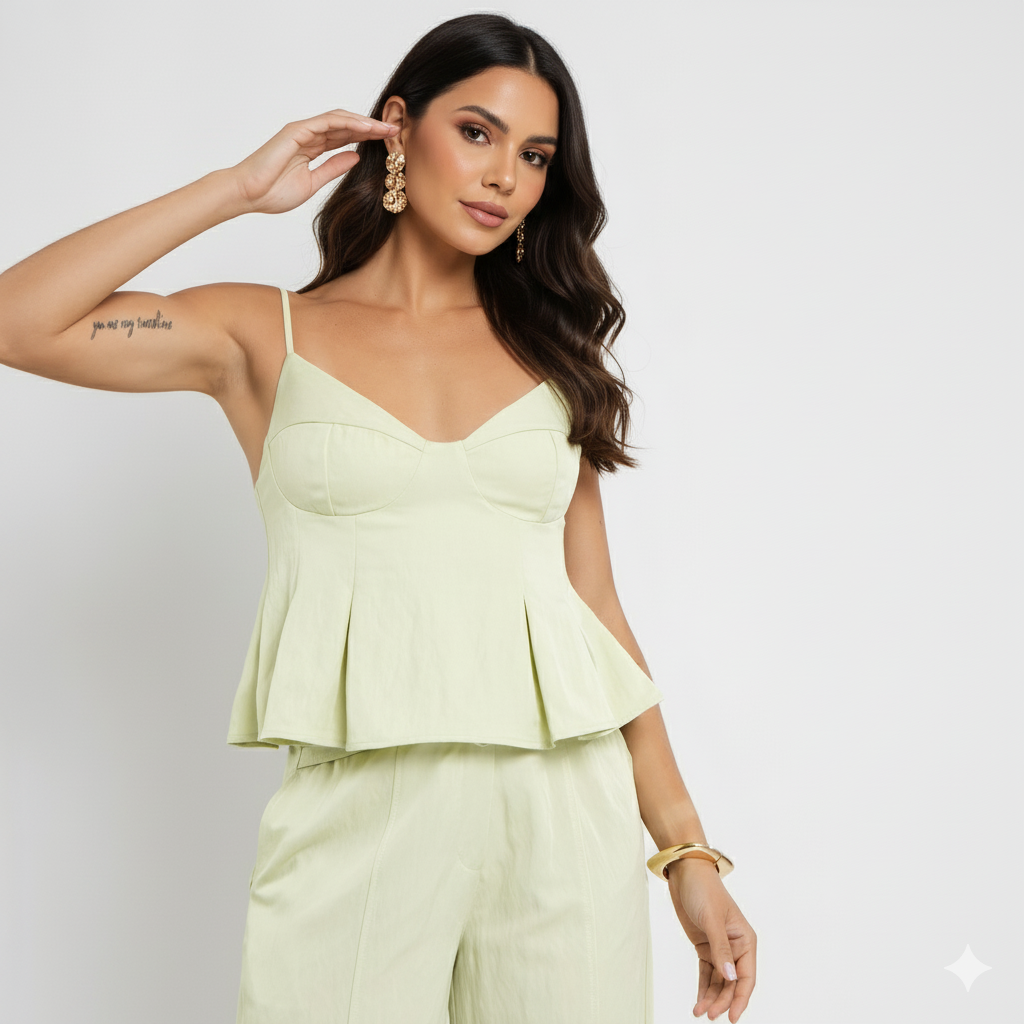 Blusa Feminina de Alças Finas Estruturada em Poliamida com Viscose BL612