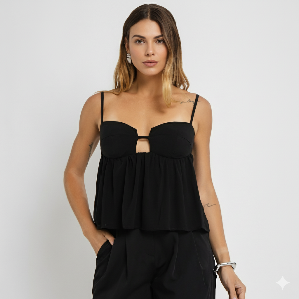 Blusa Feminina de Alças Finas com Bojo Estruturado – Tecido Fluido de Viscose BL617
