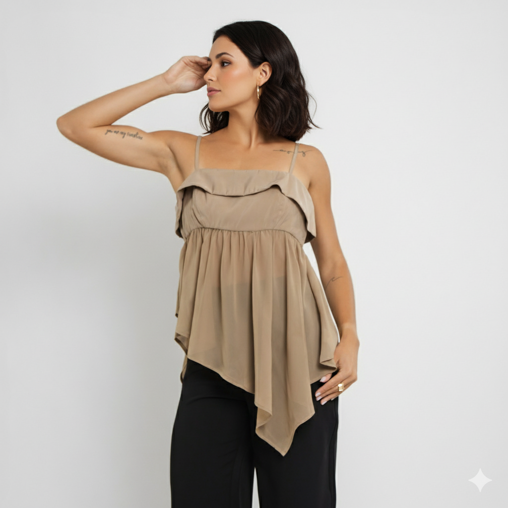 Blusa Feminina de Alças Finas em Viscose – Tecido Fluido BL614