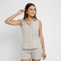 Camisa Feminina Sem Mangas de Alfaiataria em Algodão – Tecido Natural CT867