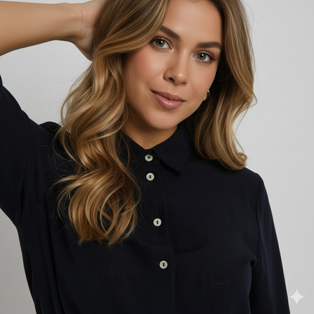 Camisa Feminina de Viscose – Alfaiataria Leve e Caimento Solto CT866