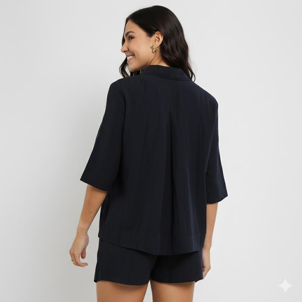 Camisa Feminina de Viscose – Alfaiataria Leve e Caimento Solto CT866