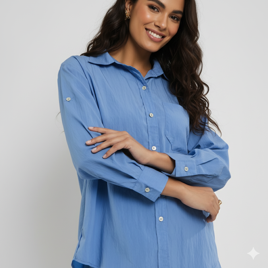 Camisa Feminina em Lioncel – Alfaiataria Leve com Recorte nas Costas CT869