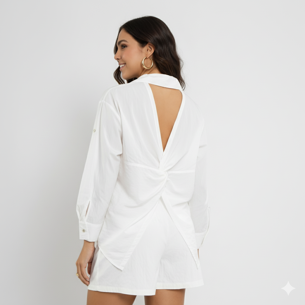 Camisa Feminina em Lioncel – Alfaiataria Leve com Recorte nas Costas CT870