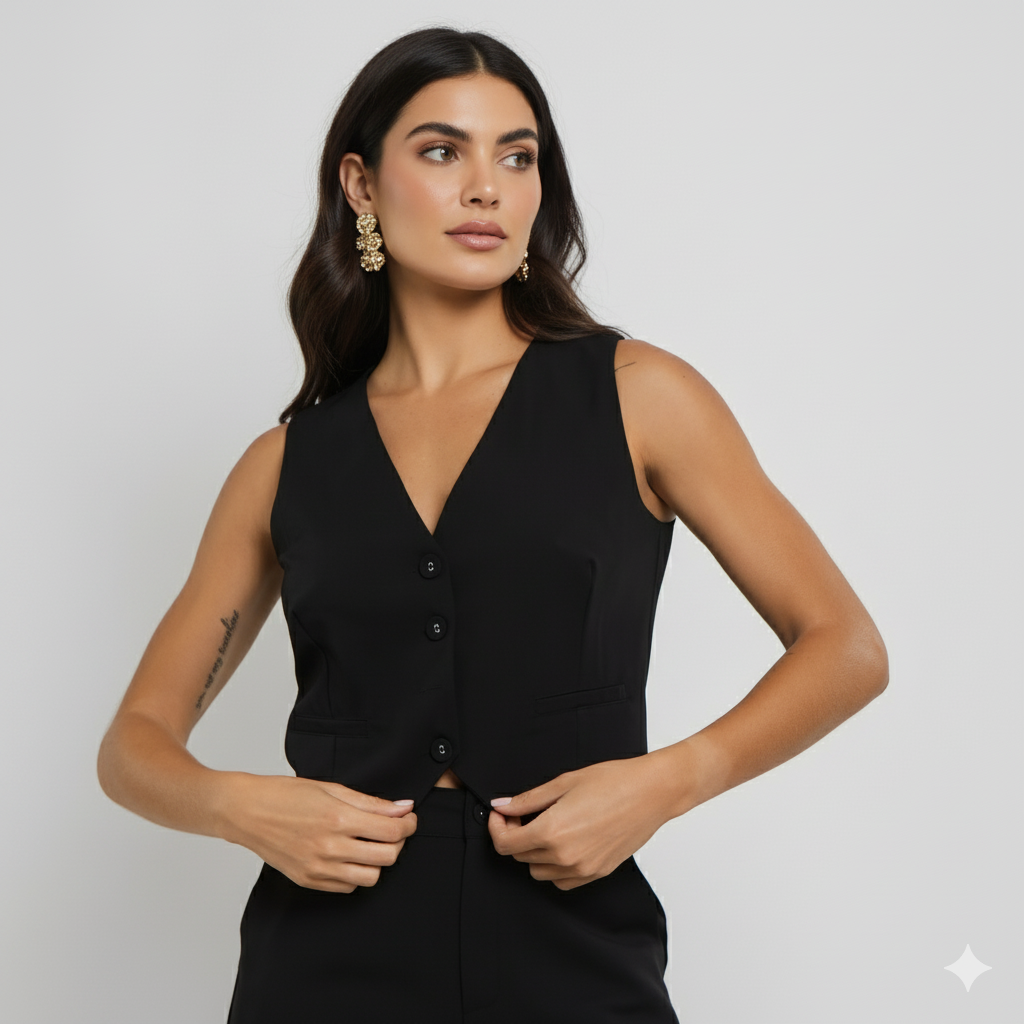 Colete Feminino de Alfaiataria com Elastano – Tecido Estruturado CS122
