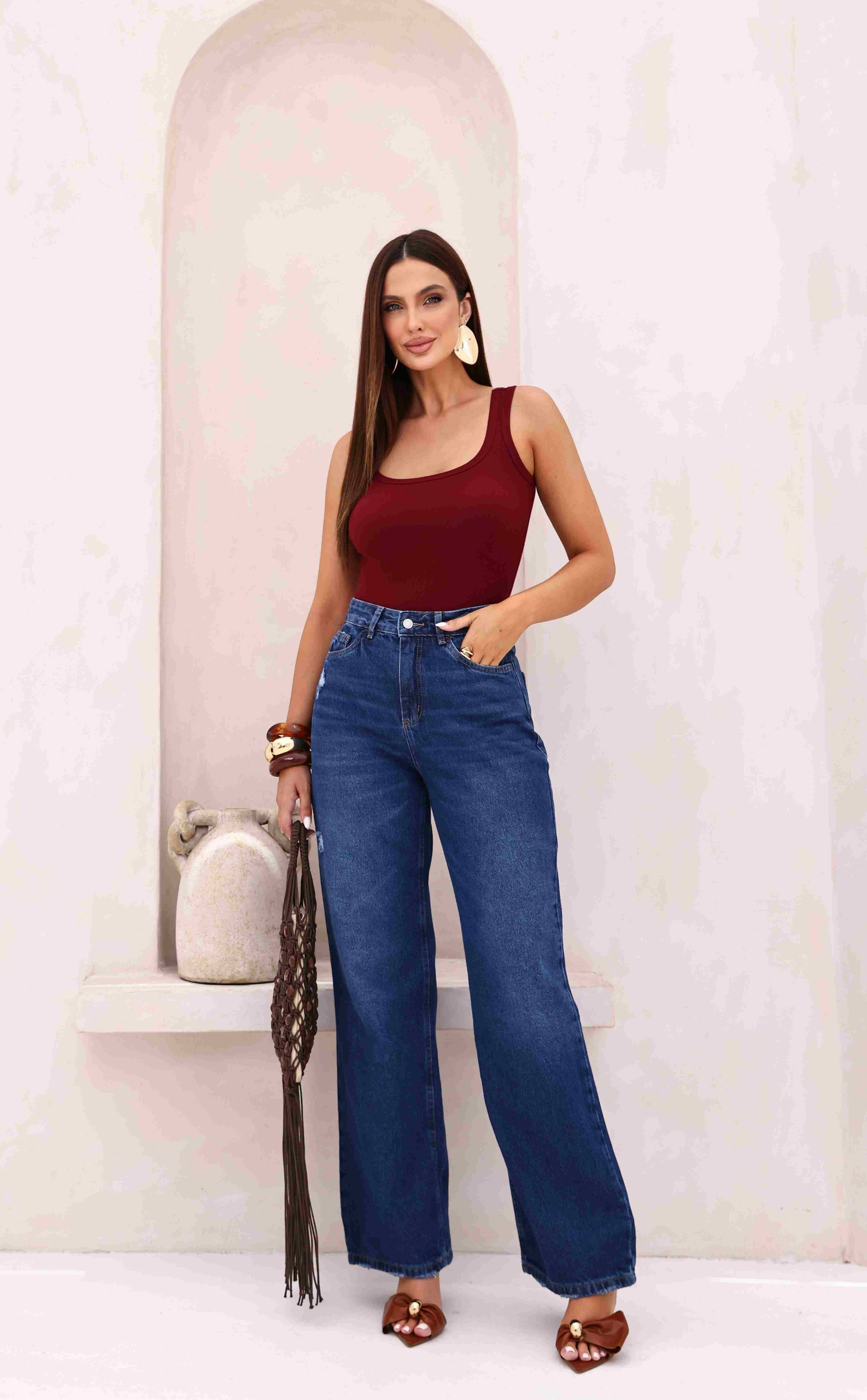 CALÇA WIDE LEG FEMININA ESCURO