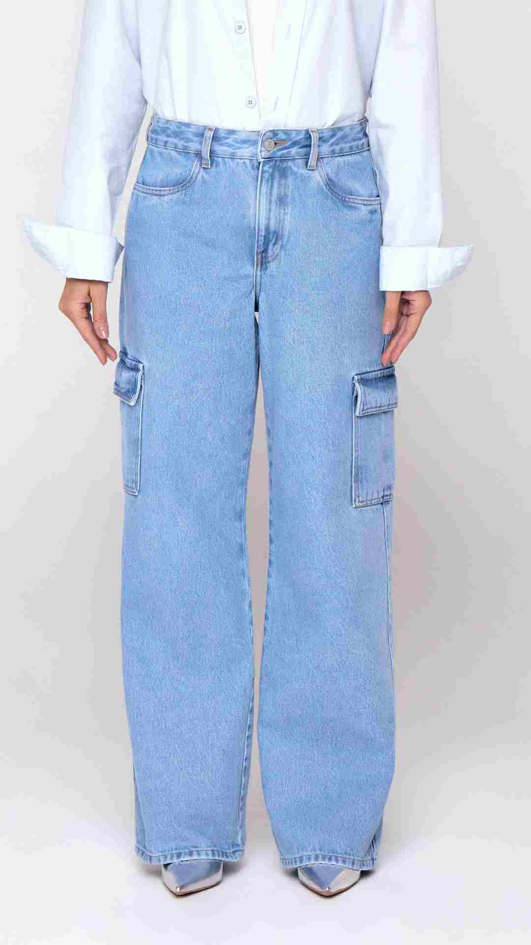 CALÇA FEMININA WIDE LEG CARGO CLARO