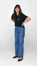 CALÇA FEMININA WIDE LEG CARGO MEDIO