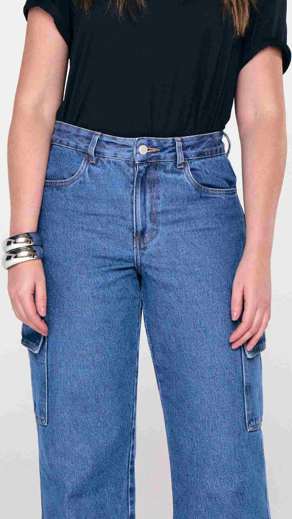 CALÇA FEMININA WIDE LEG CARGO MEDIO