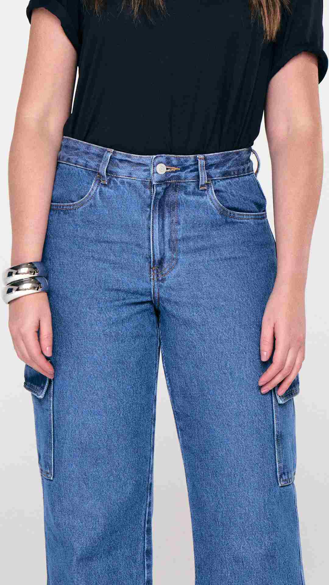 CALÇA FEMININA WIDE LEG CARGO MEDIO