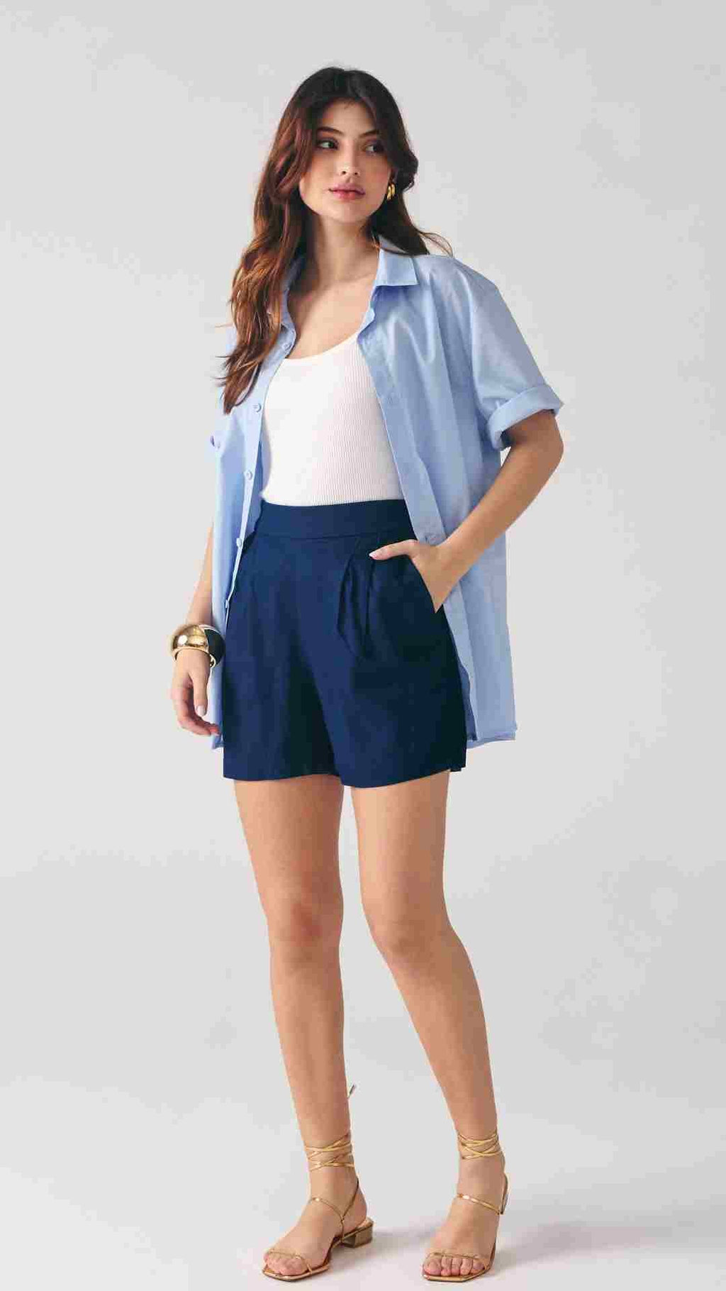 SHORTS ALFAIATARIA FEMININO MARINHO 19-4013