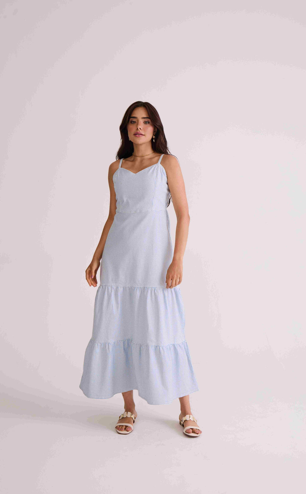 VESTIDO MIDI MARIAS VICHY AZUL