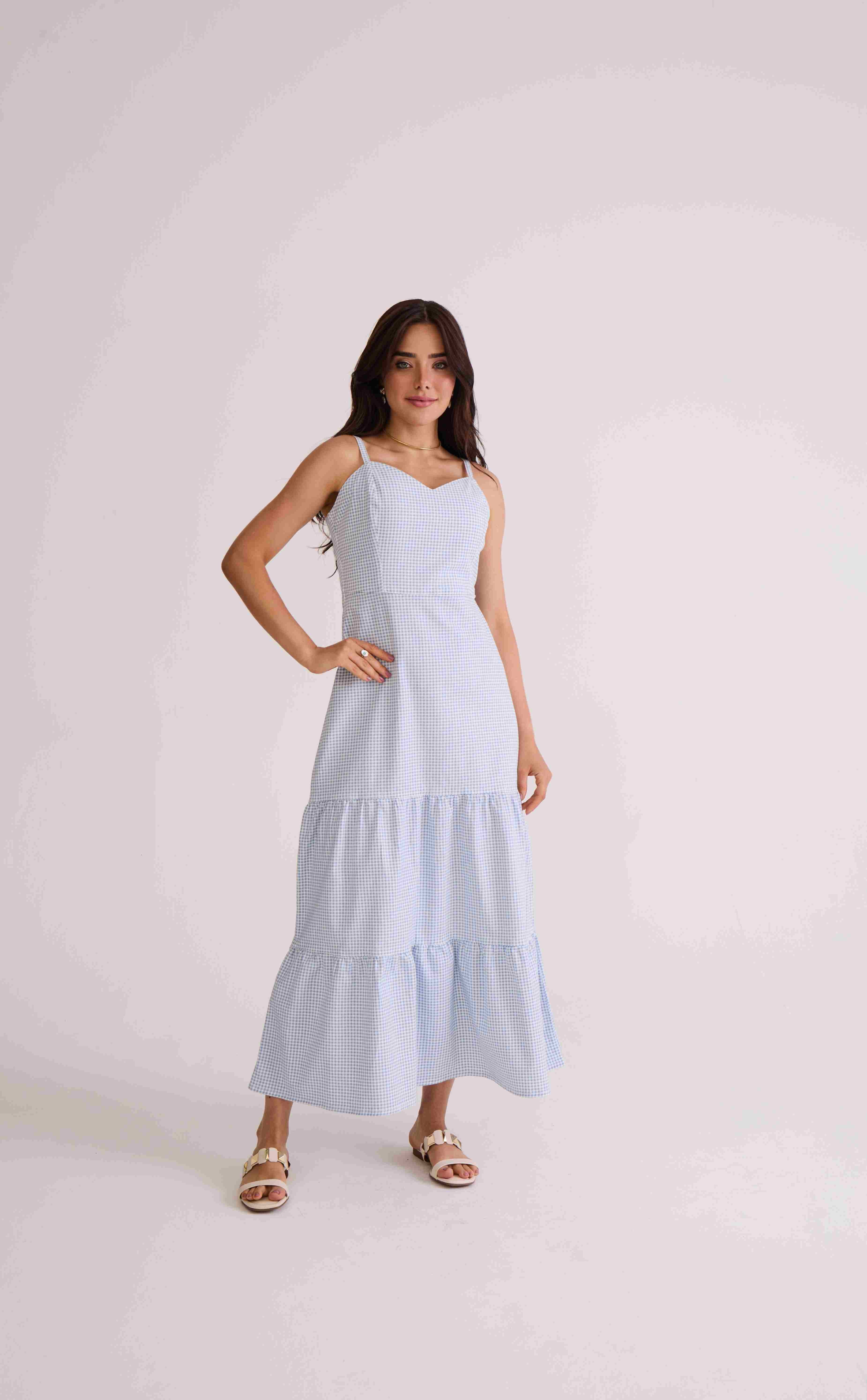 VESTIDO MIDI MARIAS VICHY AZUL