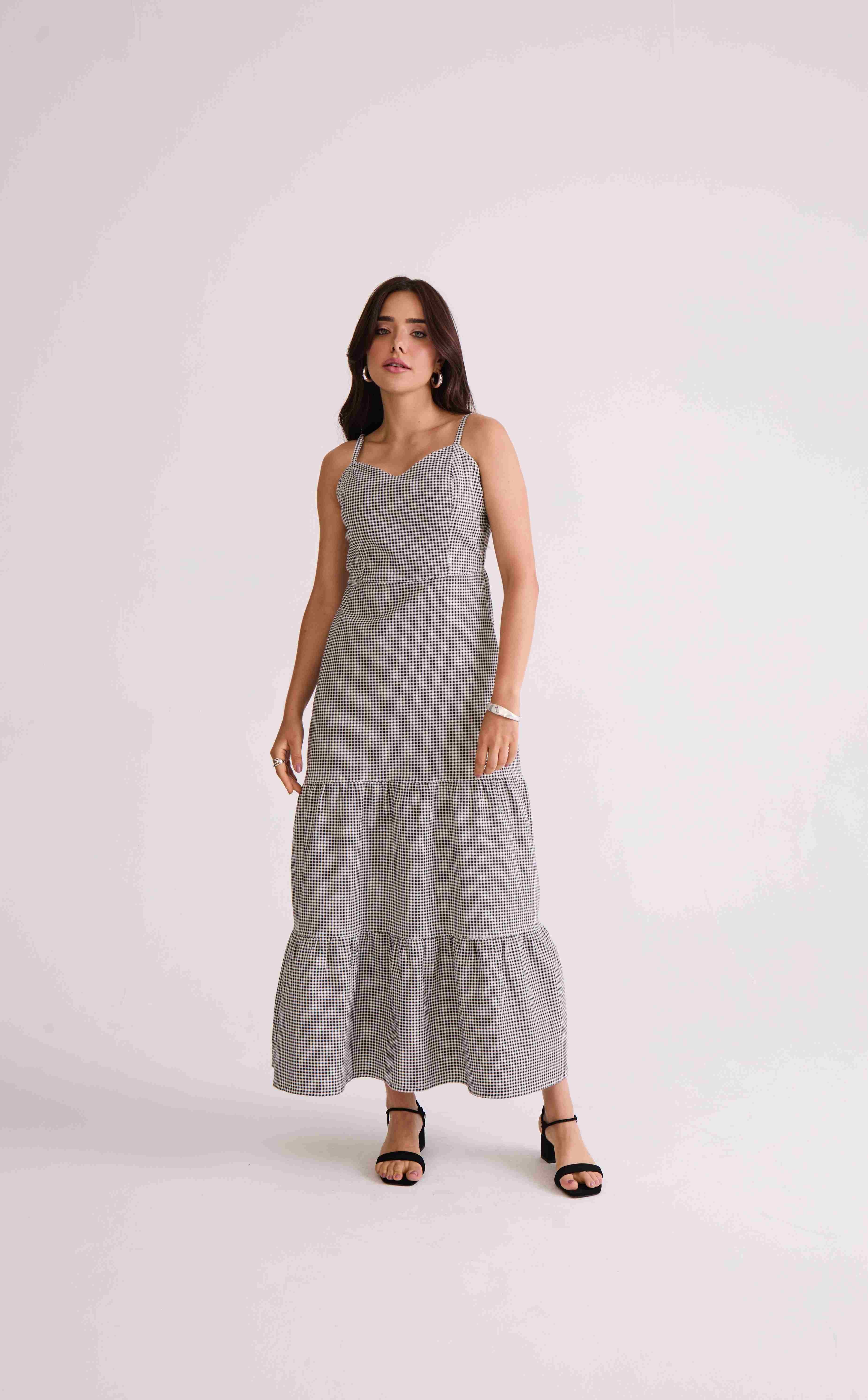VESTIDO MIDI MARIAS VICHY PRETO