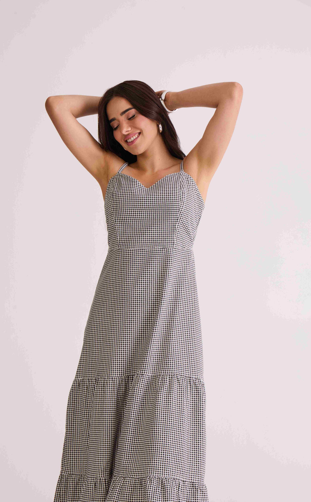 VESTIDO MIDI MARIAS VICHY PRETO