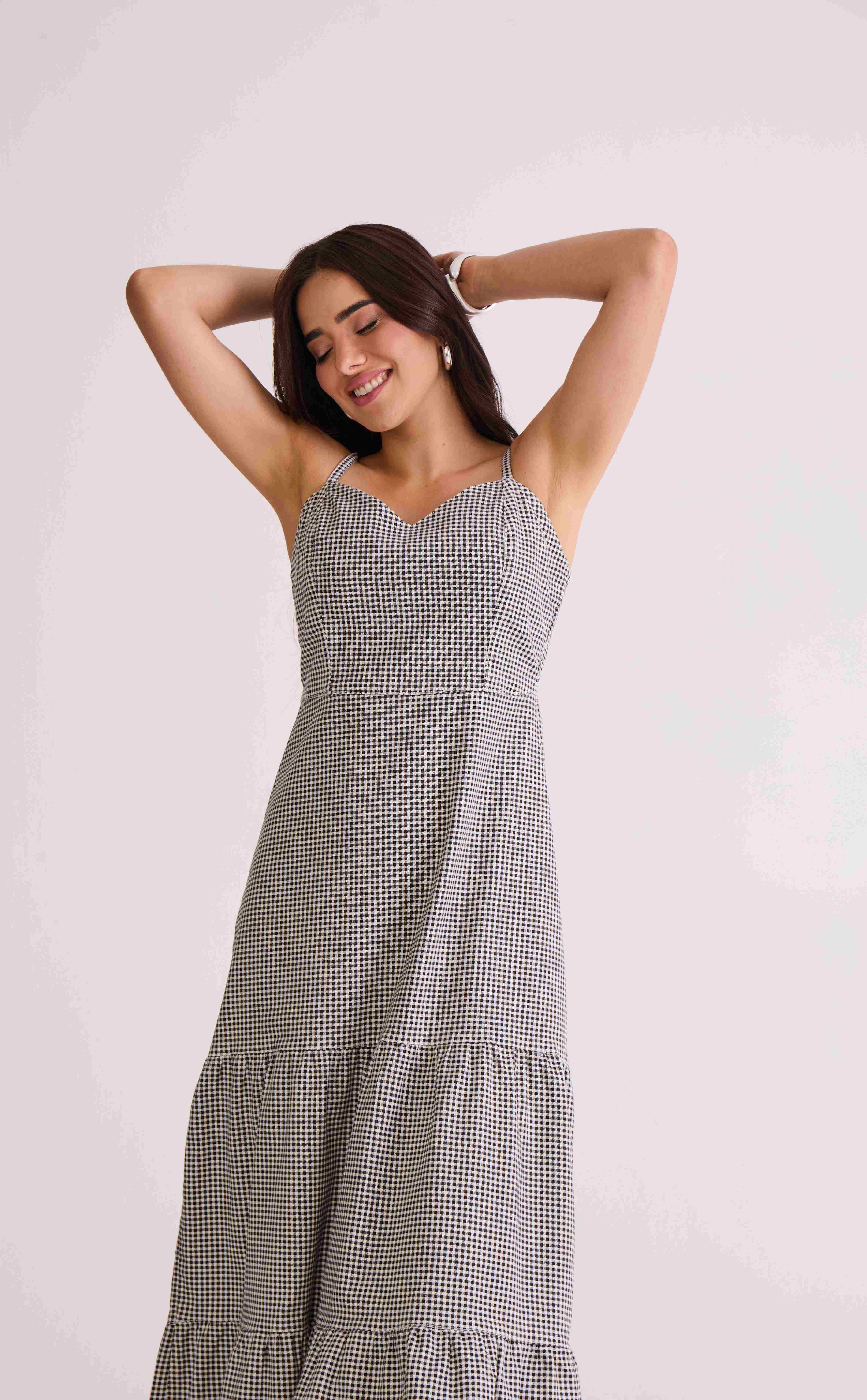 VESTIDO MIDI MARIAS VICHY PRETO