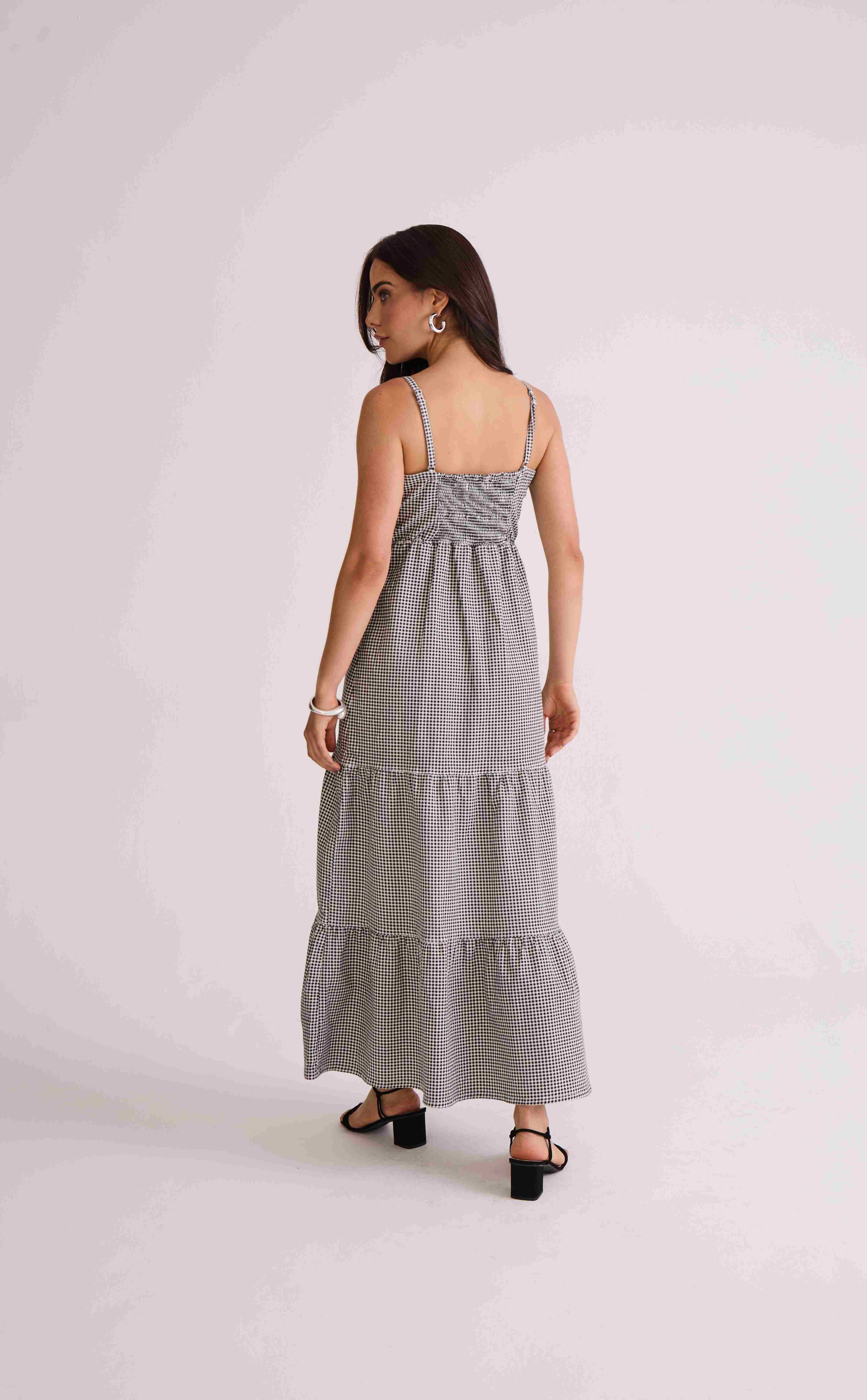 VESTIDO MIDI MARIAS VICHY PRETO
