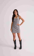 VESTIDO CURTO COM AMARRACAO VICHY PRETO