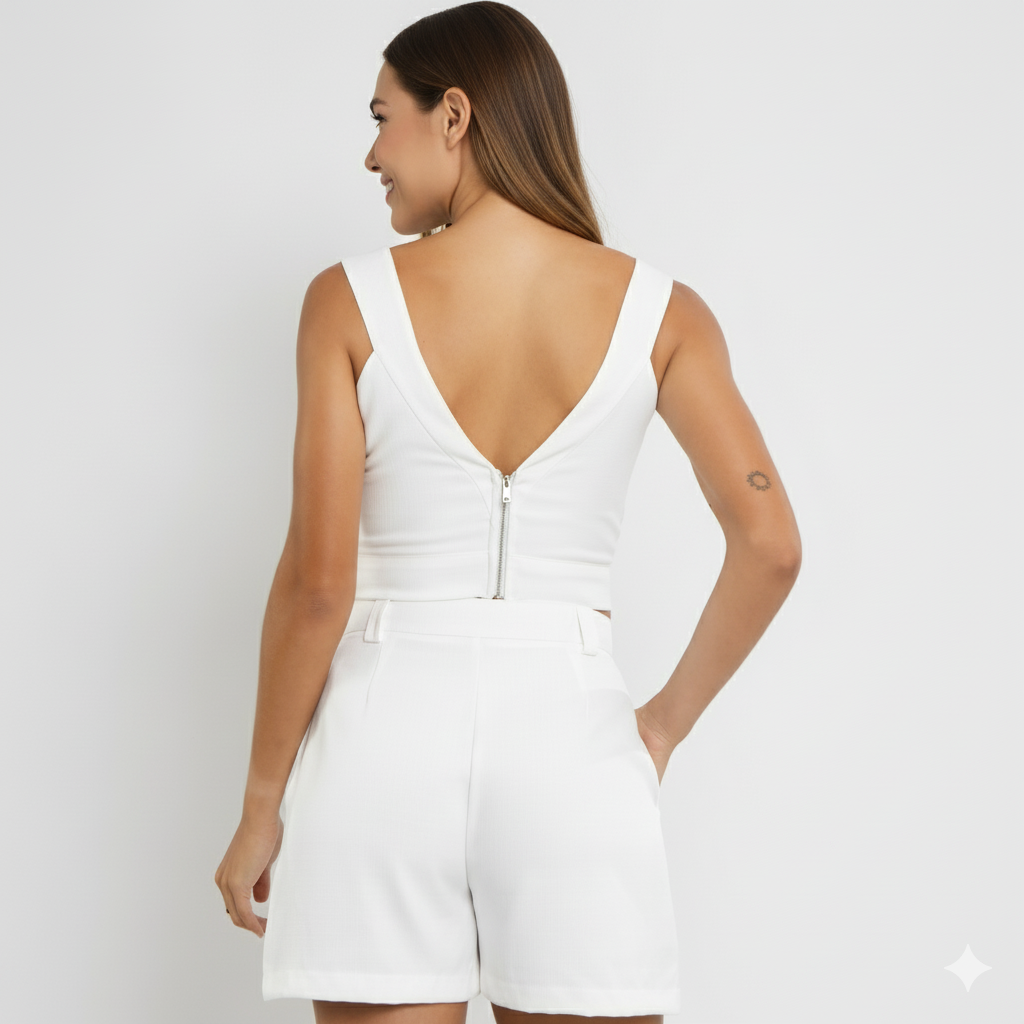 Top Feminino de Alfaiataria Estruturado com Elastano TP1841